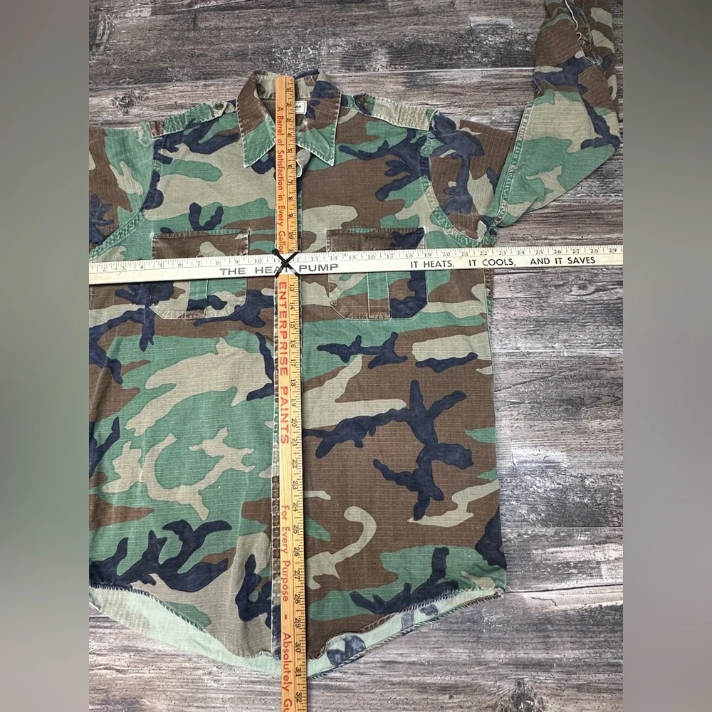 Vintage LL Bean Camo Ripstop Field Shirt Mens Medium Tall Outdoor Distressed